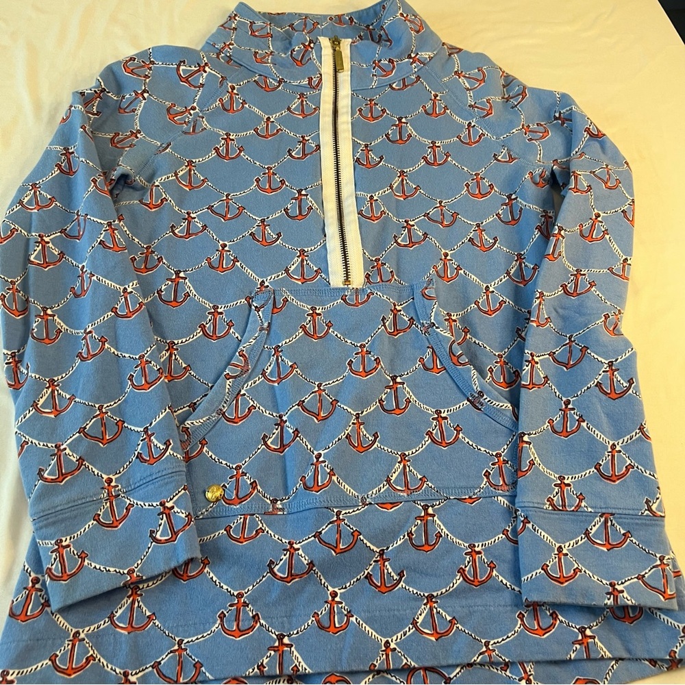 Lilly Pulitzer Anchor Print Quarter Zip Pullover XS Blue Nautical
